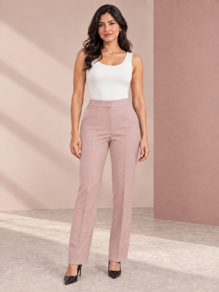 Look completo con Pantalón Milano rosa humo