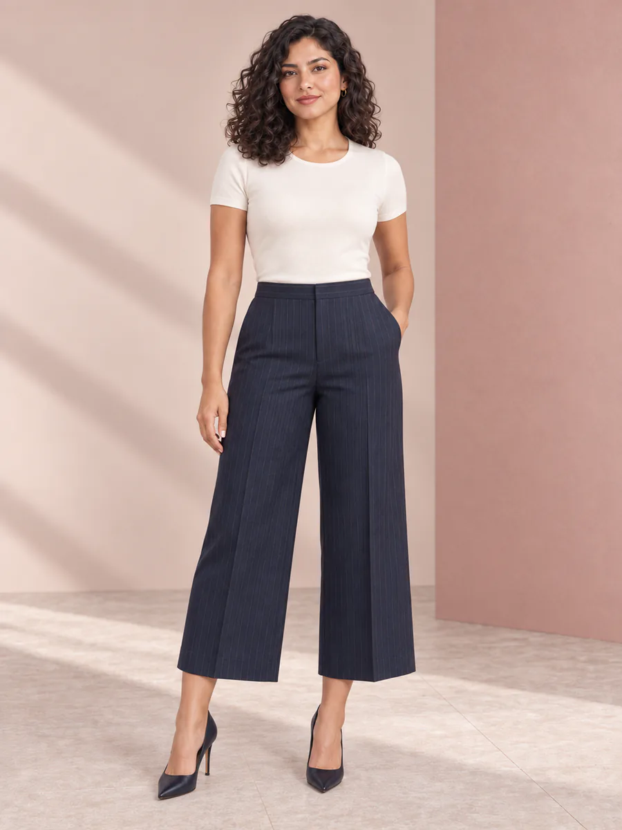 Pantalón Como en marino raya fina, editorial Pulso 01