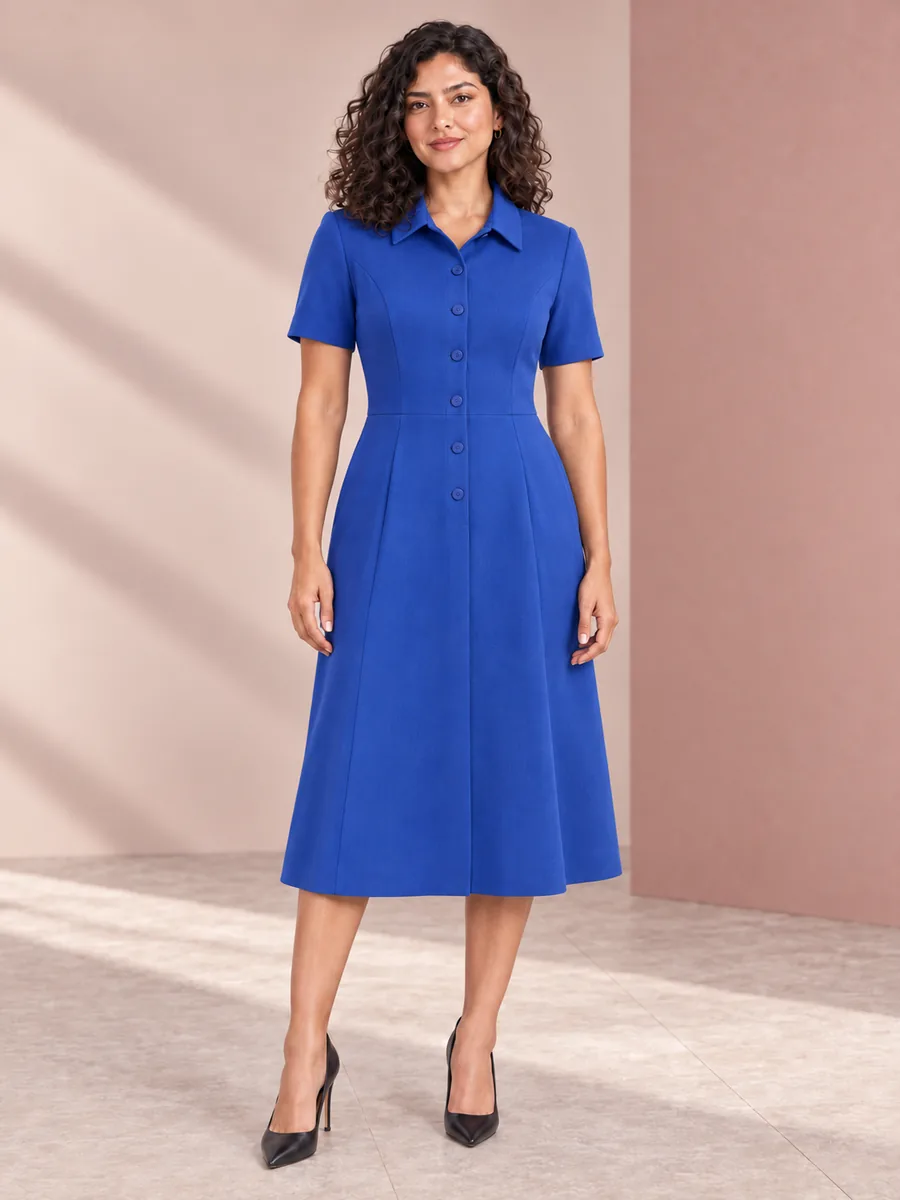 Vestido Parma en azul cobalto, editorial Trazo 02